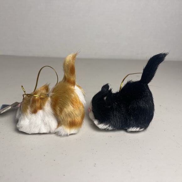 Cat Kitten Faux Fur Christmas Ornament Miniature Mini Glass Eyes Orange Black - Picture 6 of 15